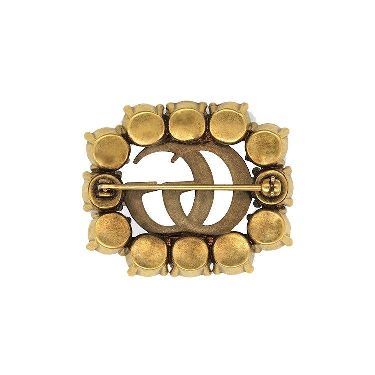 Gucci Podwójne G Pusty Wzór Kryształowa Metalowa Broszka Akcesoria Unisex 506171-J1D50-8062