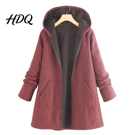Plush Lining Plus Size Coat Women Hoodie Autumn Loose All Match Winter Solid Color Warm