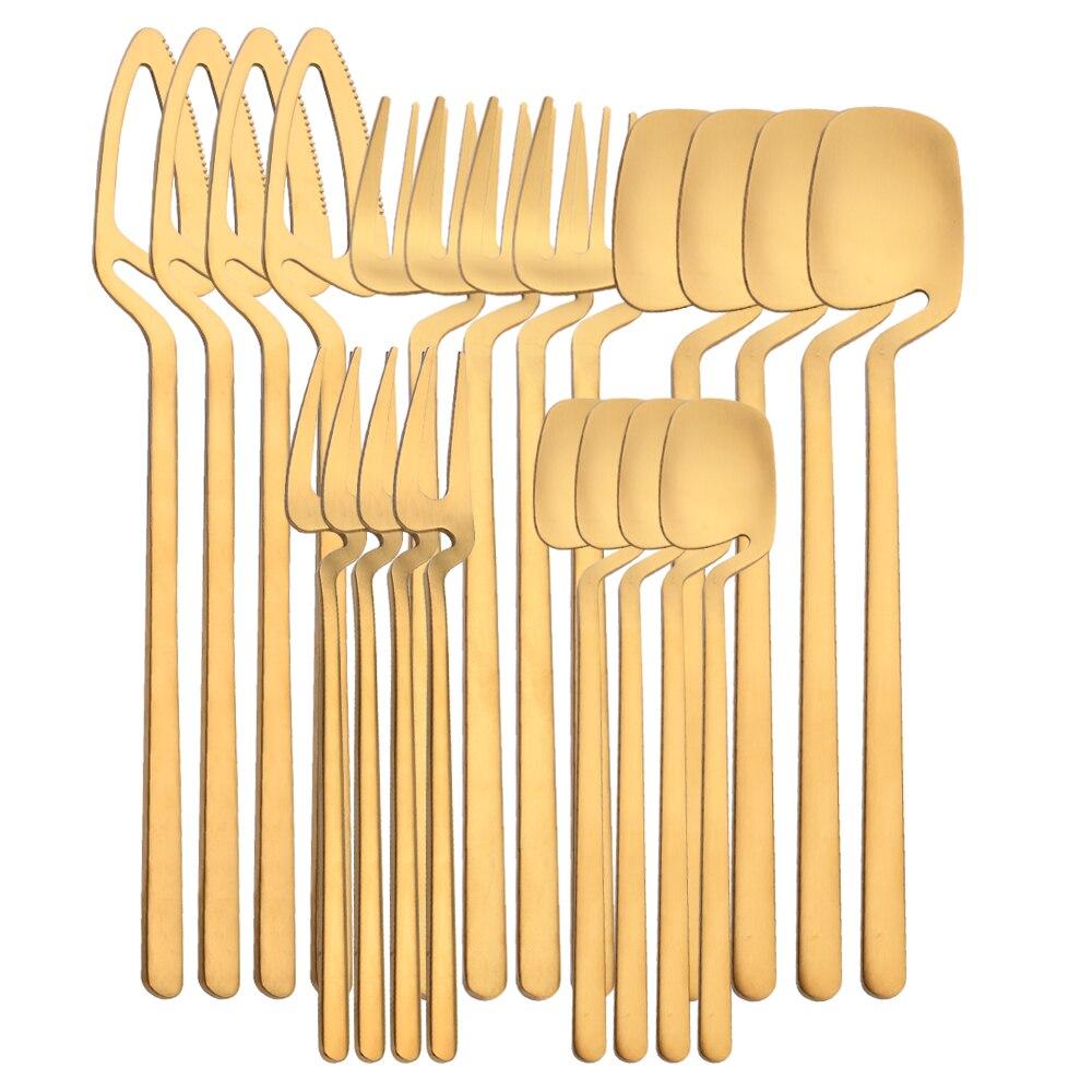 20Pcs Matte Gold Cutlery Set 304 Stainless Steel Dinnerware Knife Fruit Fork Spoon Dinner Silverware Kitchen Party Tableware Set