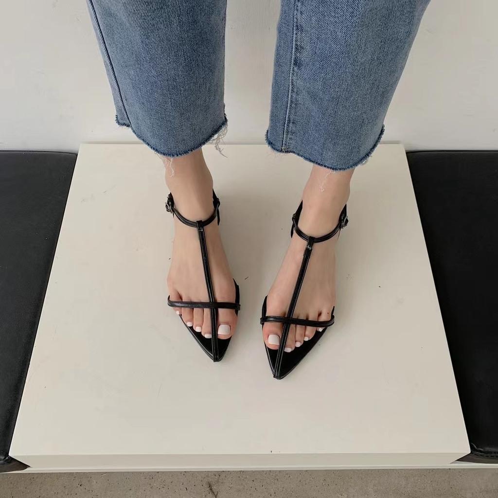 Summer Black Brand Women Sandal Fashion Narrow Band Ladies Elegant Dress Gladiator Shoes Pointed Toe Outdoor Slide