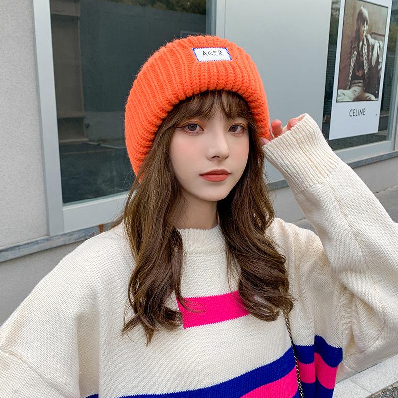 

Hat women s autumn and winter cloth label crimped wool hat warm and cold-proof super thick version knitted hat ear protector stack hat tide Adult average size жовтий