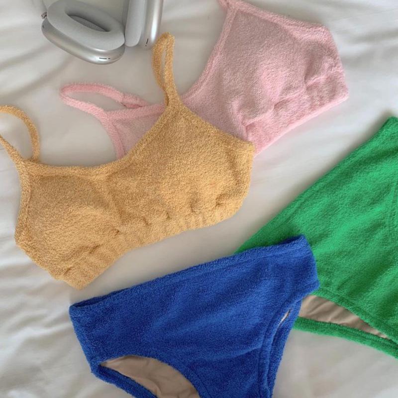 2024 Korean Dongdaemun INS Style Terry Cloth Bikini Swimsuit