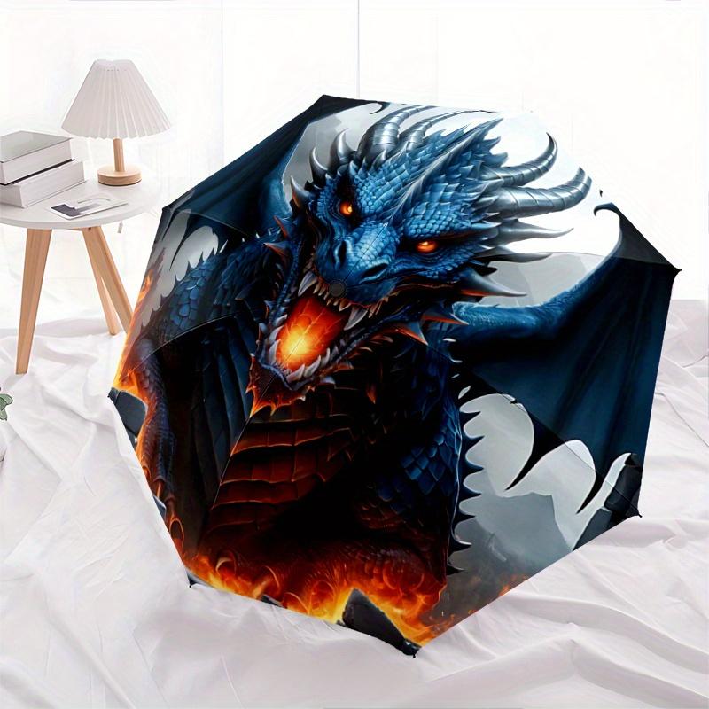 

1pc Blue Dragon Breathing Fire Cartoon Umbrella, Portable 3-Fold Compact Umbrella, Suitable for Camping, Hiking and Travel, Ideal Easter Birthday