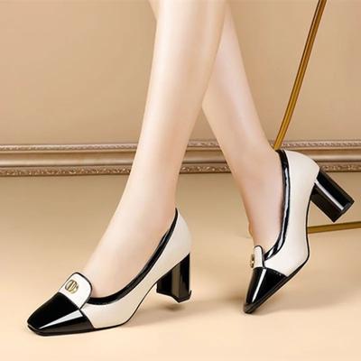 Moda damska Czarne wsuwane czółenka na kwadratowym obcasie Lady Cool Comfort Letnie buty na obcasie biurowym