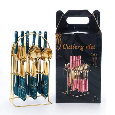 Stainless Steel Cutlery 24-piece Set Nordic Dark Green Cutlery Steak Knife Storage Rack Gift Box