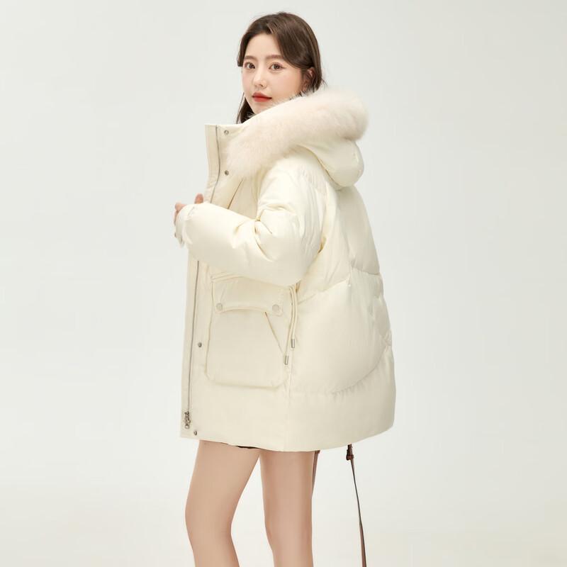 Xuezhongfei Women's Short Hooded Fur Collar Winter Down Jacket