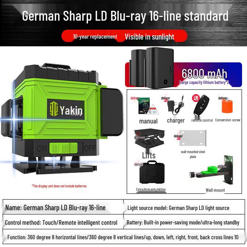 

Yajin 16-линейный высокоточный зеленый лазерный уровень для стен и пола, готовый к работе на открытом воздухе.