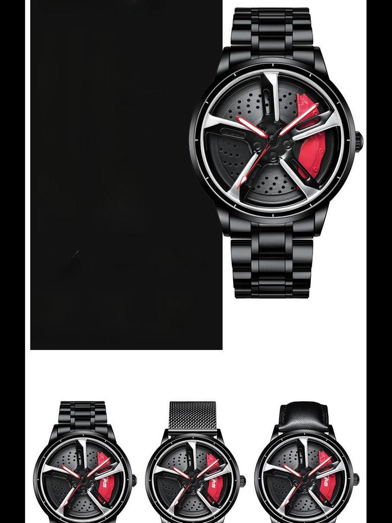 SVJ Ceas de mână pentru bărbați dintr-o bucată, inspirat de roata de mașină RS7, cu cuarț hidraulic 3D gol