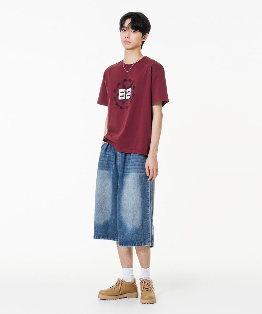 MOZMOZ Two Eight Pigment Crop Short Sleeve T-Shirt Burgundy