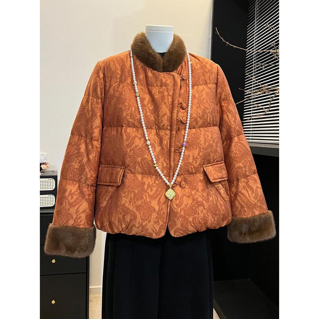 Maternity Retro Chinese Style Fur Collar Duck Down Jacket - Winter 2025