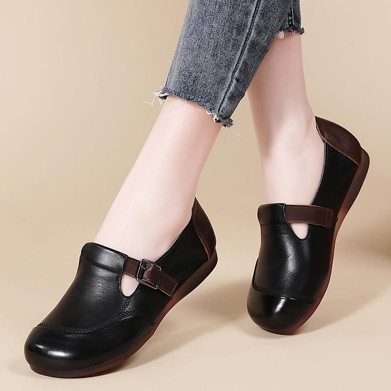 New Women's Soft Moccasins Slip-On Lazy Shoes Designer Autumn Female Round Real Flats Luxury Buckle Footwear Ballerines Femme