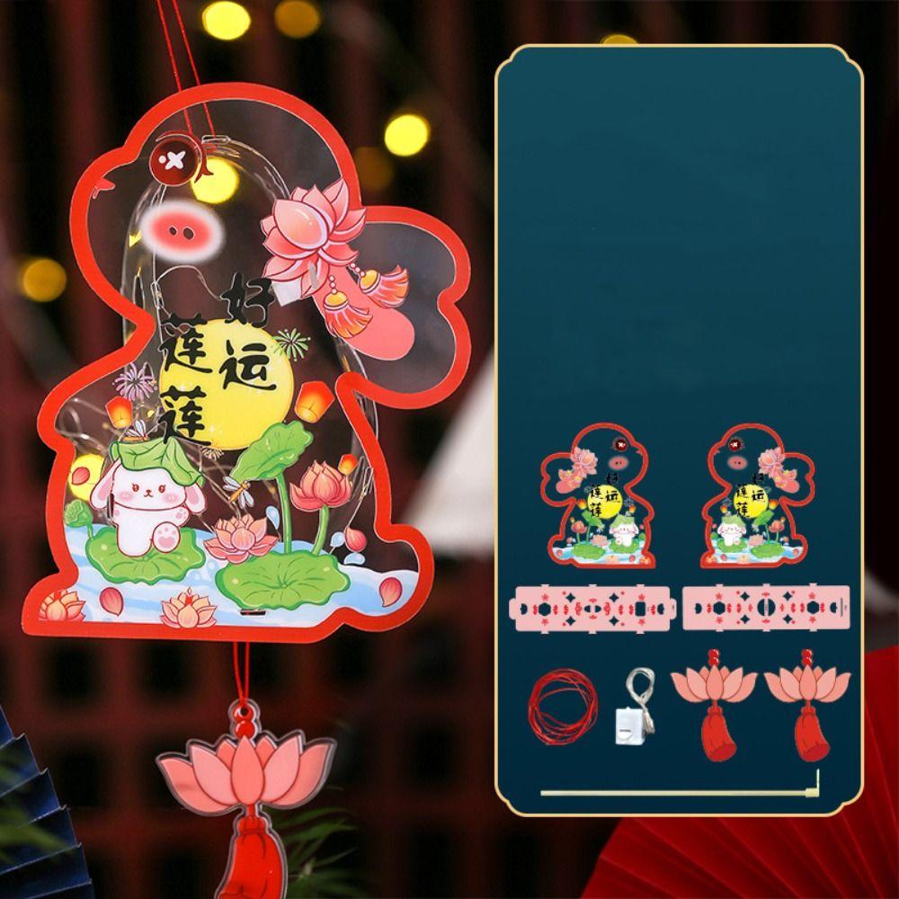 DIY Material Bag Mid-Autumn Festival Lantern DIY Glowing Light-Up Bunny Lantern  Photography Props