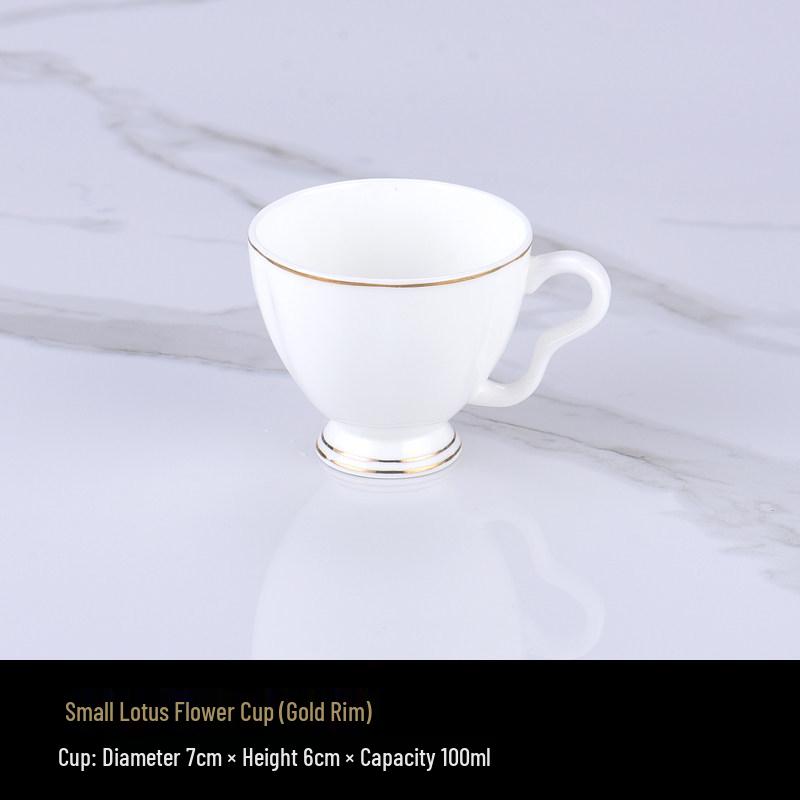 Luxurious Bone China Gold Rim Coffee Cup & Saucer Set - Pure White Ceramic English Style for Hotels and European Coffee Service