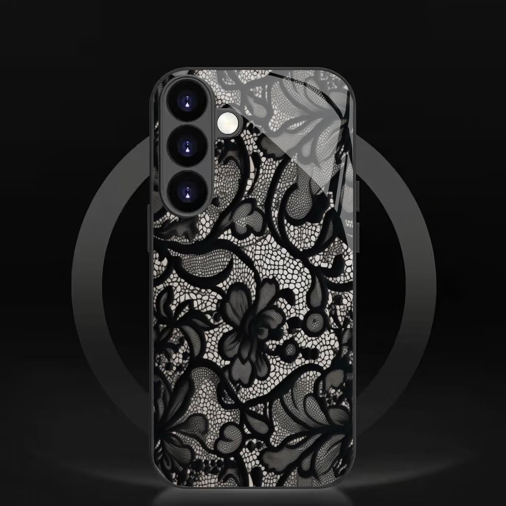 Custodia per telefono in vetro temperato con motivo in pizzo adatta per Samsung Galaxy S26 S25 S24 S23 S22 S21 S20 FE/Ultra/Plus antiurto