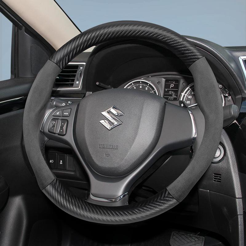 For SUZUKI Suede Carbon Fiber PU Leather Steering Wheel Cover Fit Swift Sport Accessories Sx4 Grand Vitara Jimny Solio Hustler