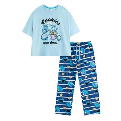 Damen/Damen Krümelmonster Kurzärmeliges Langes Pyjama-Set