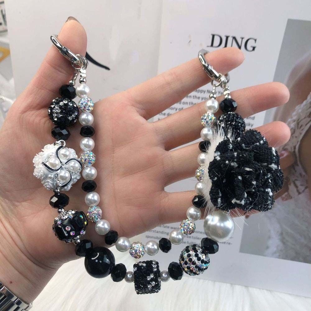 

Blingbling Camellia Key Chain Plush Beads Bag Pendant Beaded Cell Phone Lanyard Backpack Pendant Style D