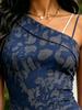 Summer Women's One Shoulder Midi Dress Camo Print Navy Blue Bodycon Sundress