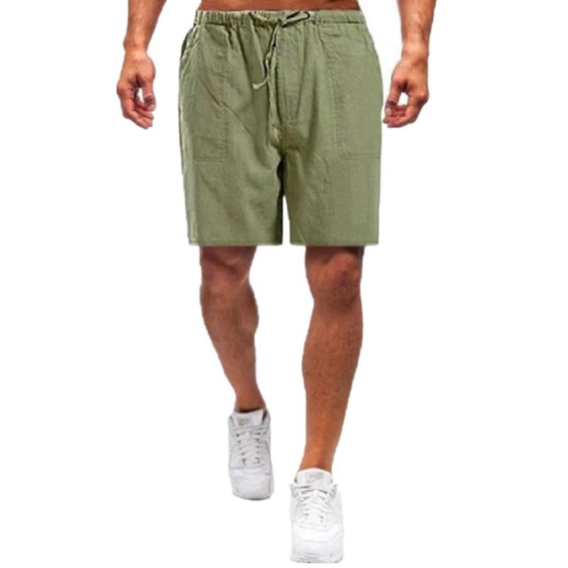 Summer Mens Cotton Linen Shorts Elastic Waist Drawstring Men Loose Casual Trousers Plus Size