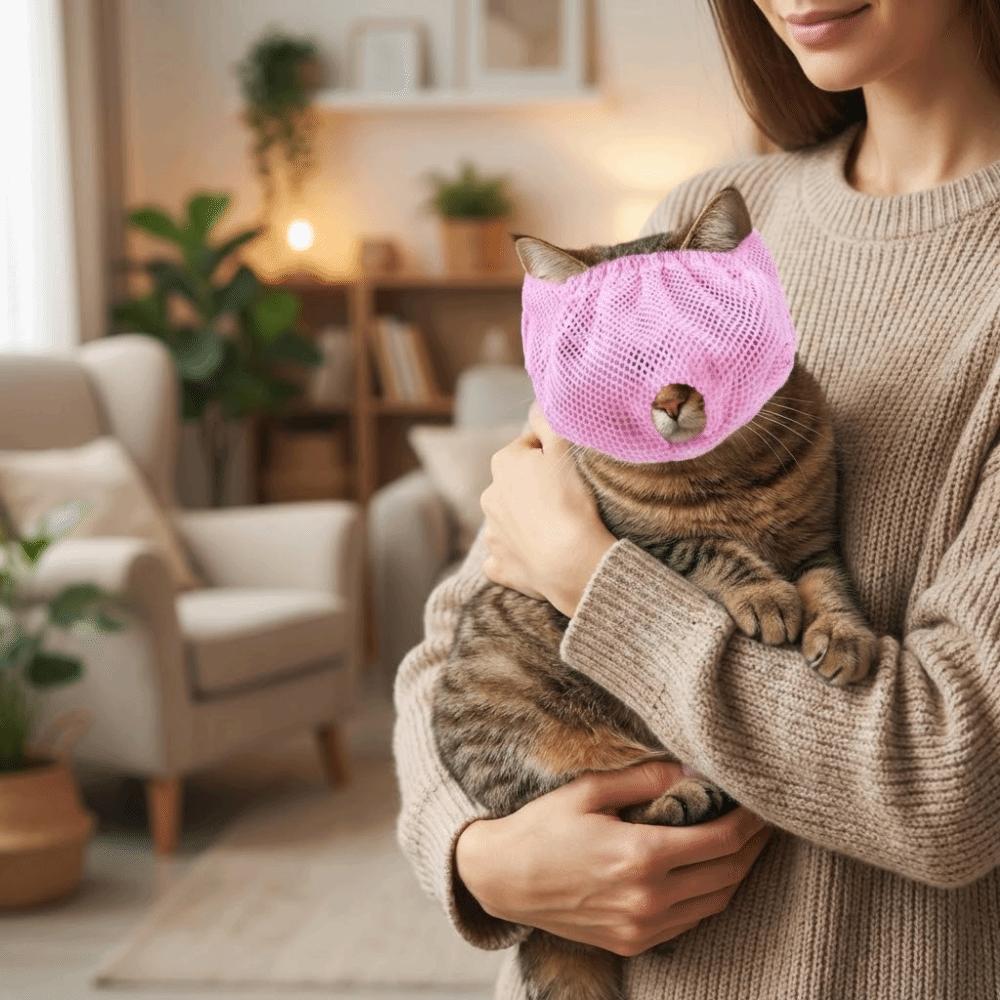 Puppy Headgear Mesh Cat Mouth Cover Breathable Washable Anti-Bite Muzzle Comfortable Adjustable Kitten Muzzle Bath Cleaning Tool