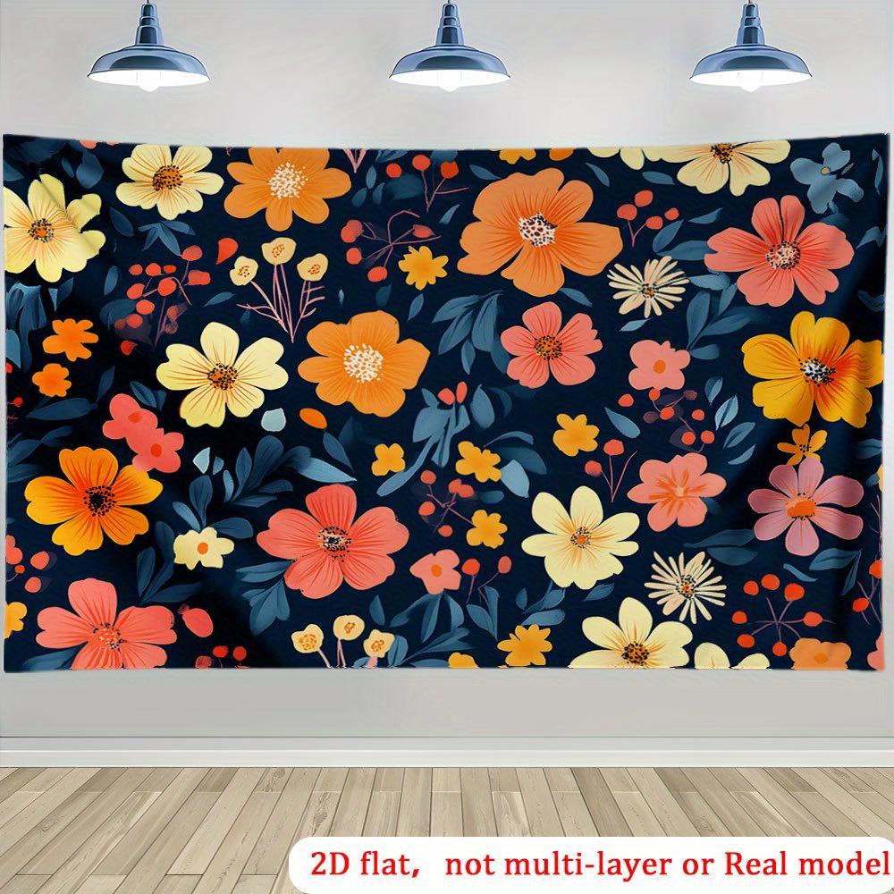 

2D Flat Orange Floral Pattern Tapestry Vibrant Flowers Dark Background Wall Hanging Contemporary Home Decor 74x94cm(29x37in)