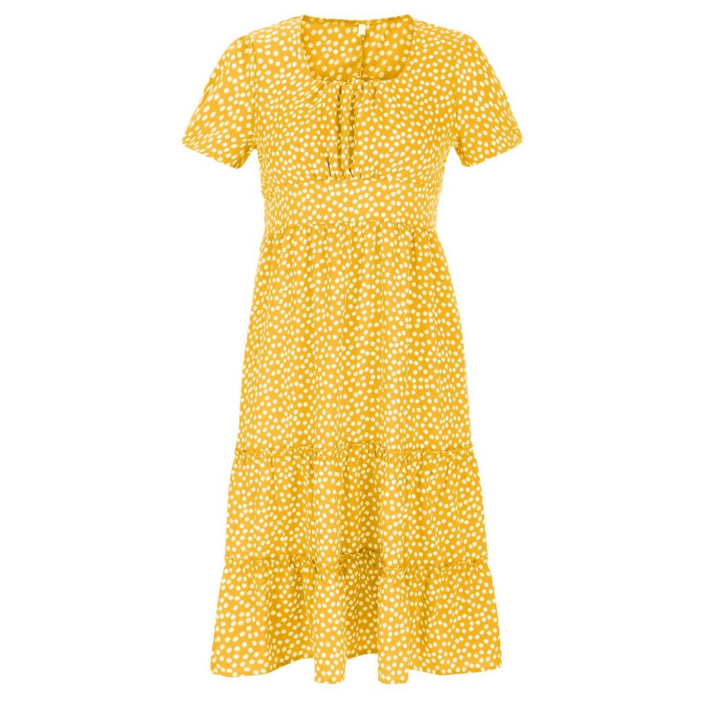 Women's Fashion Summer Spring Floral Print Short Sleeve Square Collar High Waist Casual Dresses