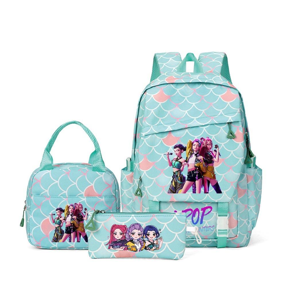 3 Piece School Backpack Set for Students Large Capacity Oxford Cloth Schoolbag with Shoulder Strap and Pencil Case