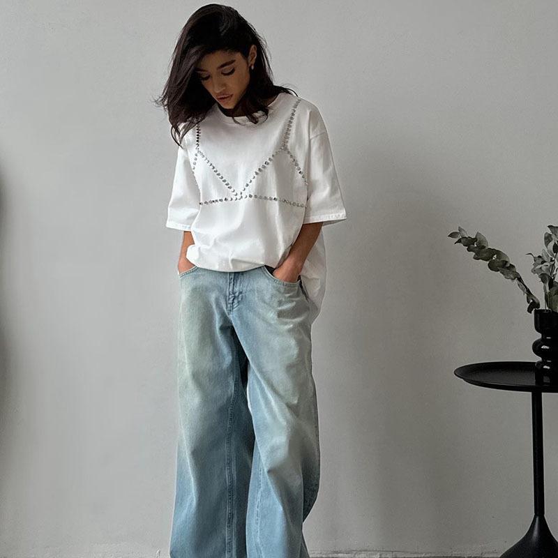 

Пуловер с круглым вырезом, женская весенняя свободная модная повседневная футболка с короткими рукавами, топ-модели S белый