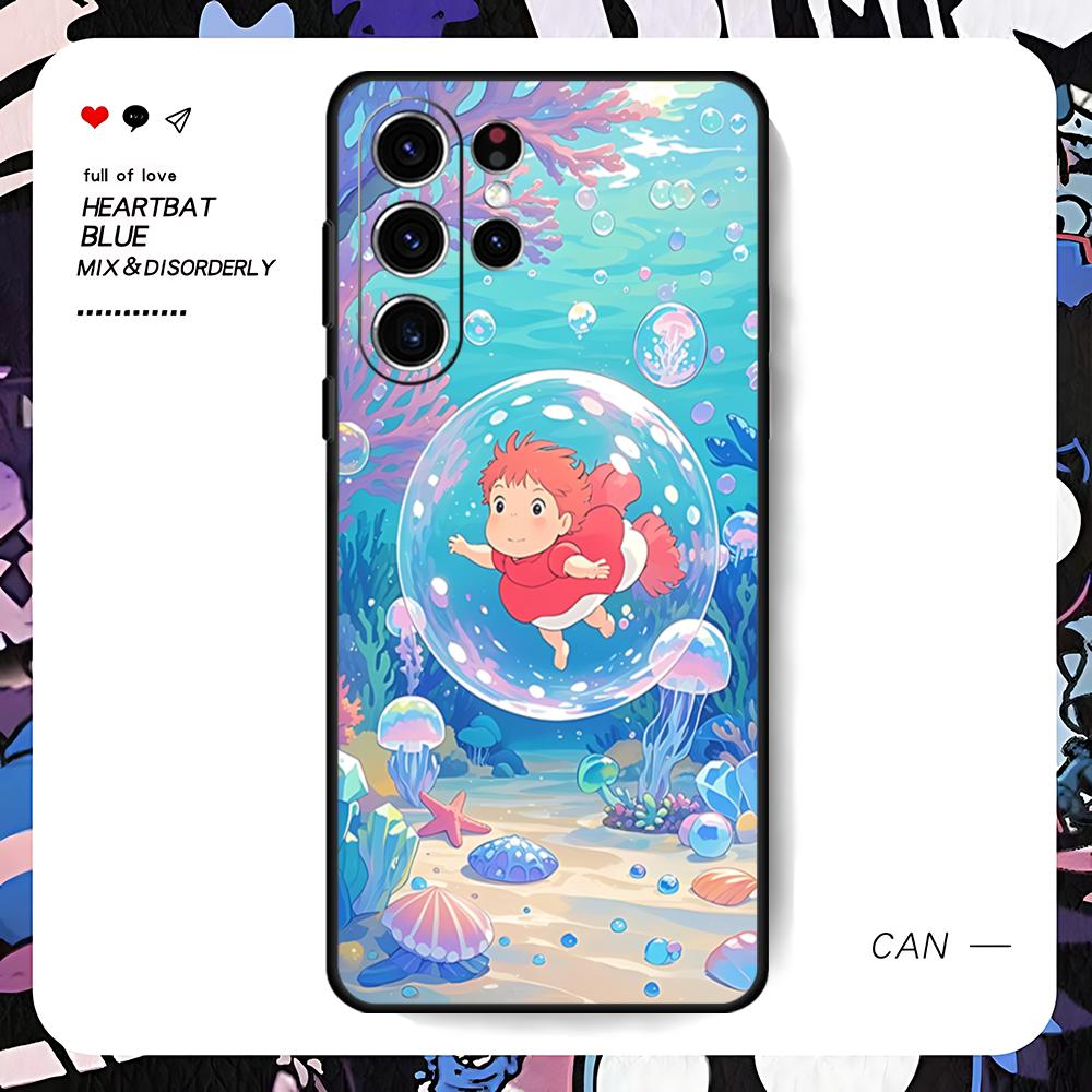 Fashion Cartoon Ponyo Phone Case For Samsung Galaxy S25 S24 S23 S22 S21 S20 Plus Ultra Note20 Limited Soft Black