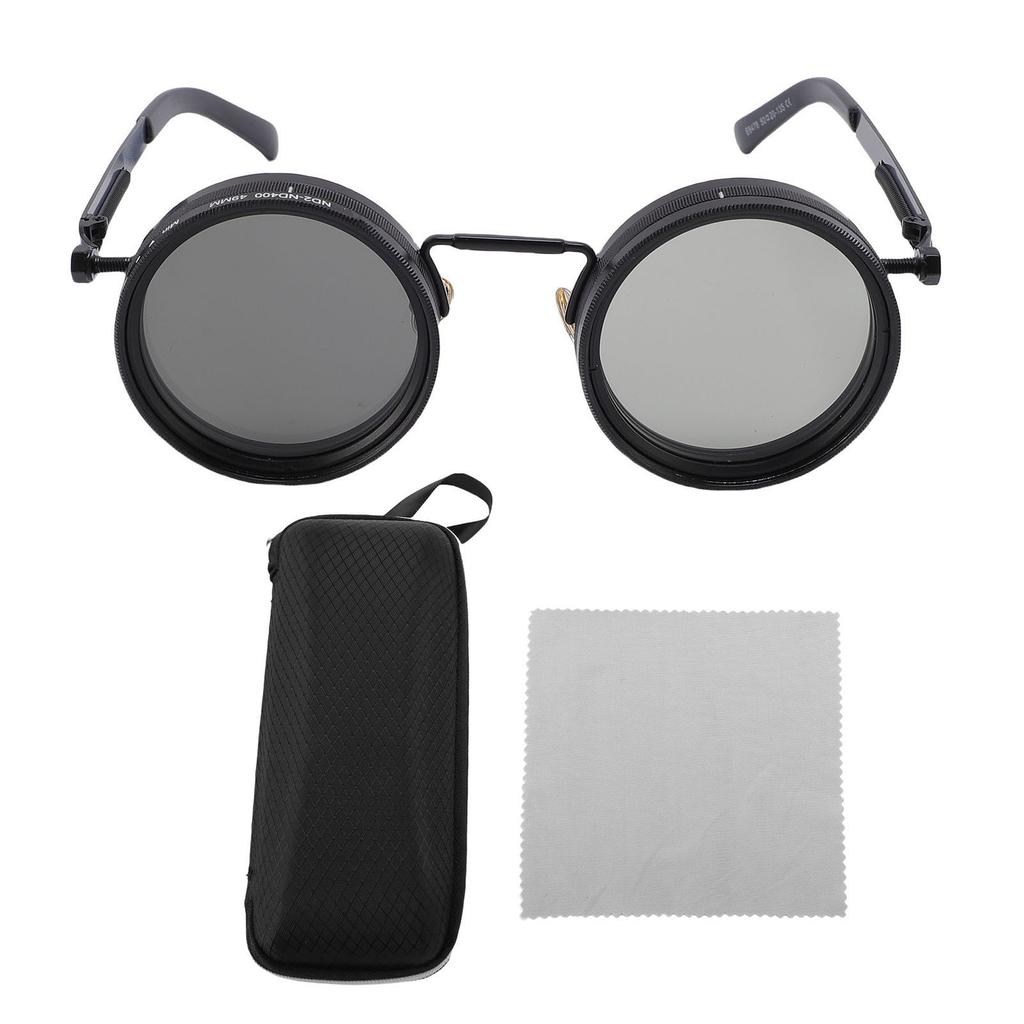 Adjustable Tint Sunglasses 9 Gears ND2 400 Filter 49MM Round Polarized Fishing Sunglasses for Outdoor Exploration