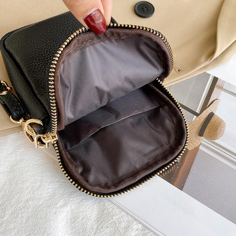 New Women Purses Solid Color Genuine Leather Shoulder Strap Bag Mobile Phone Bag Card Holders Wallet Black Cowhide Handbag