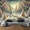 2D Snowy Winter Forest Backdrop, Christmas Reindeer Tapestry