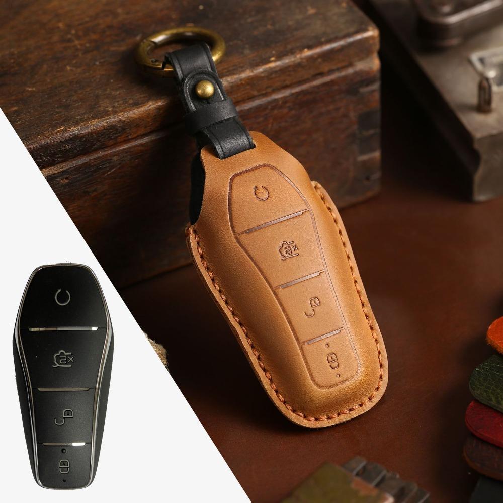 Genuine Crazy Horse Leather Key Case for BYD Dolphin Tang Qin Han Song Car Keys Protection Cover