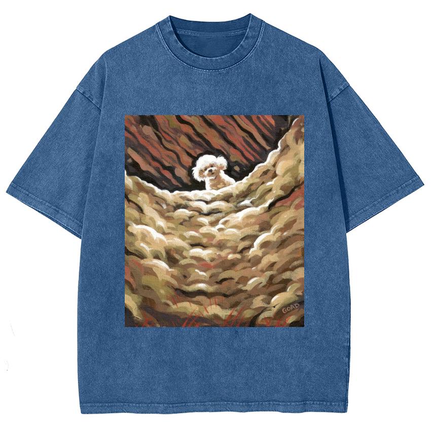 White Cartoon Teddy Dog Print Women T-Shirt Washed Denim Oversized Unisex Short Sleeve Cute Fashion Sweetheart Vintage Top