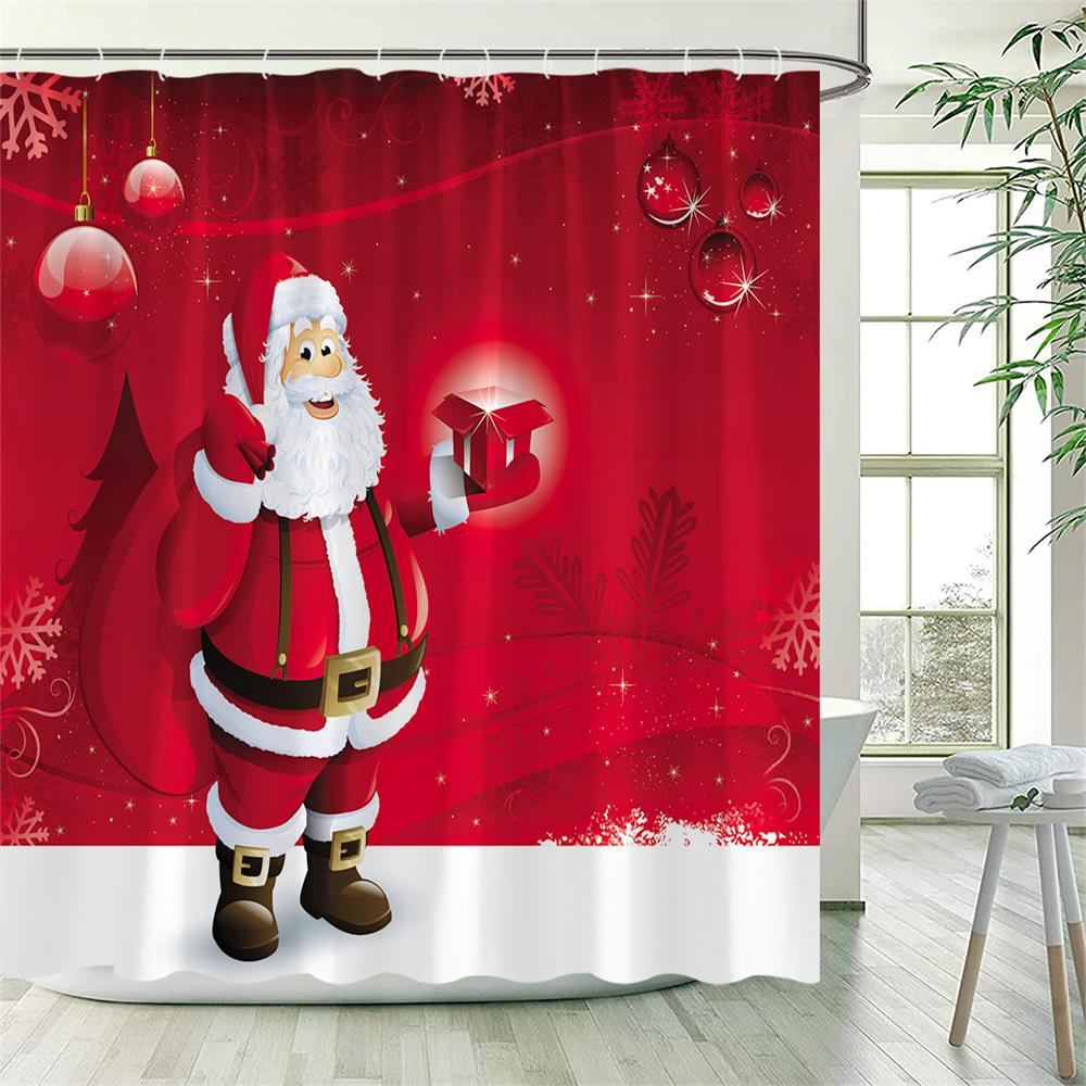 סט וילונות מקלחת חג המולד איש זנגביל גשם שלג ,כדורי חג המולד צבעוניים בד פוליאסטר וילון אמבטיה לעץ חג המולד חורפי דקור