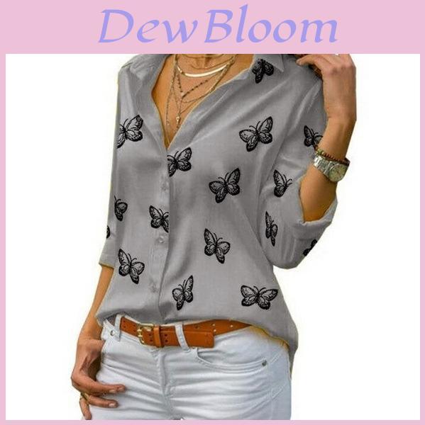 English Fashion Shirt With Butterfly Print And Spandex For Casual Wear