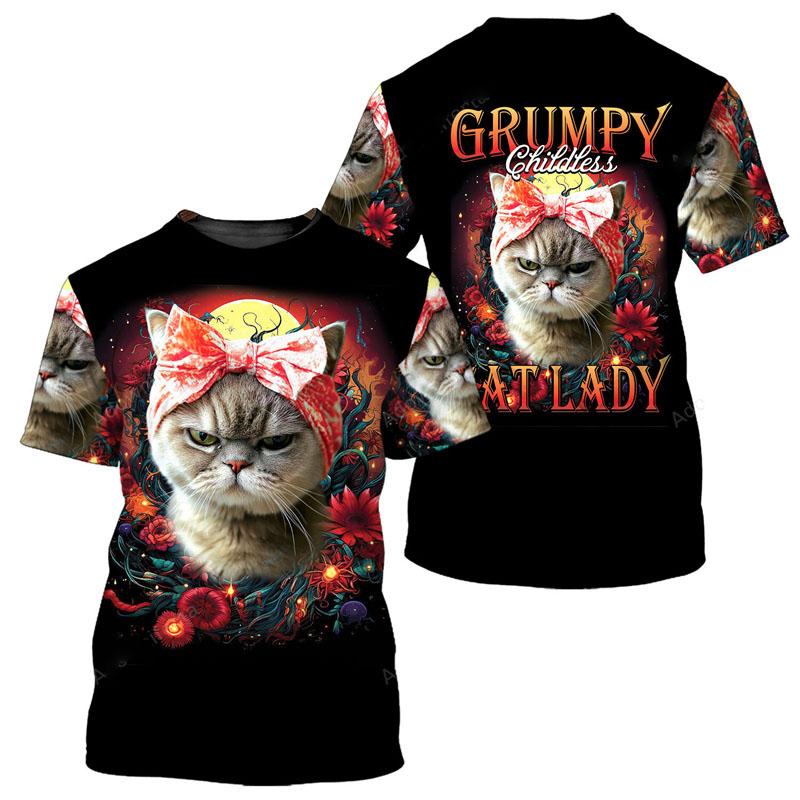 Roztomilé zvířátko kočka 3D celoplošný potisk tričko unisex denní vtipné ležérní trička s krátkým rukávem barevný retro vzor módní tričko top