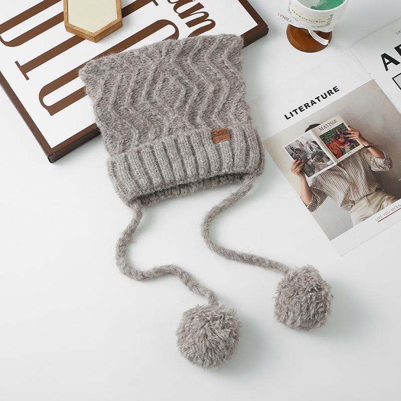 Sweet and Cute Cat Ear Knitted Head Hat Autumn and Winter Fashion Versatile Warm Wool Hat Outdoor Cold Proof Hat Women