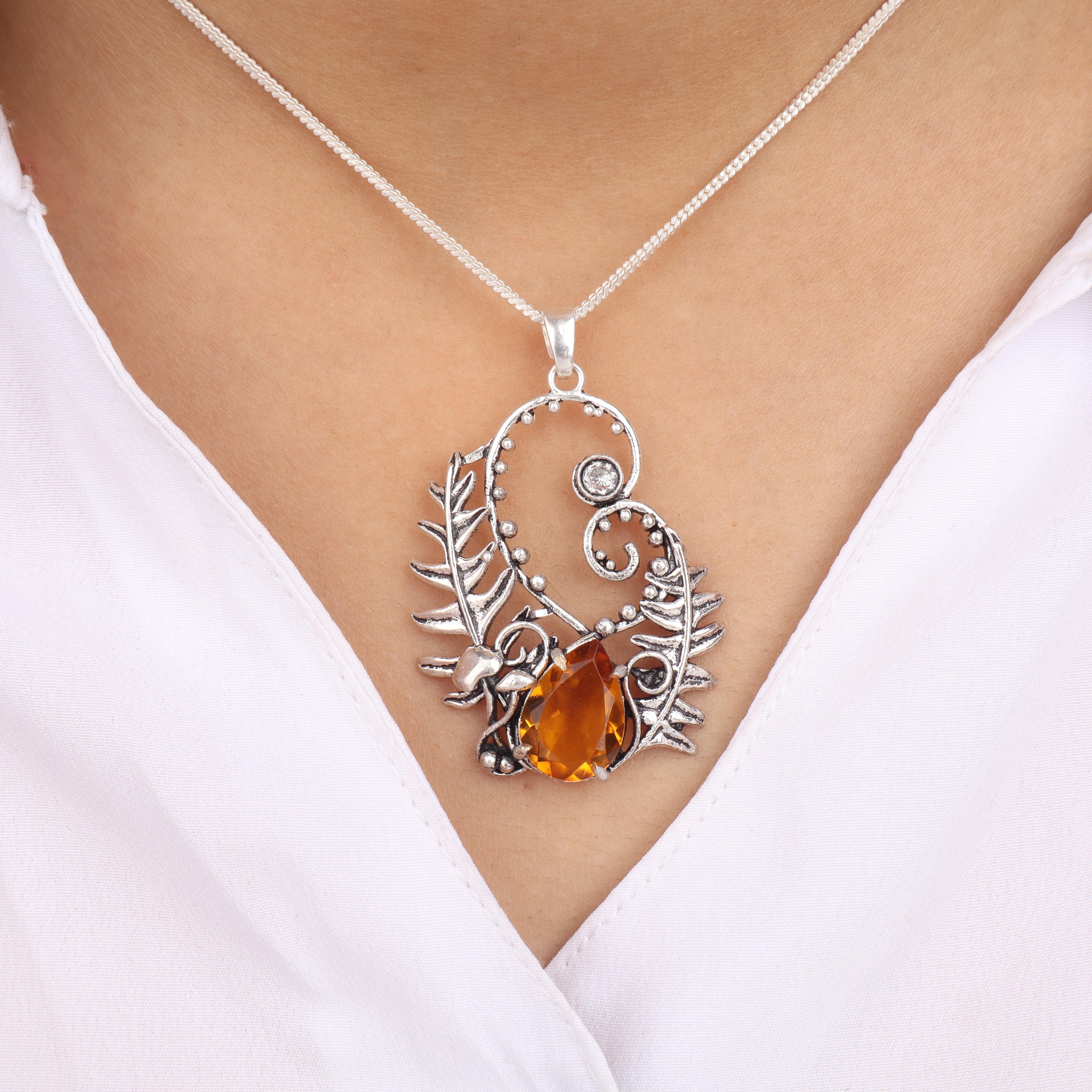

Серебряный кулон с натуральным цитрином 1,8 , серебро 925 пробы, женские украшения, украшения с желтым камнем, подарок для родившихся в ноябре CP-42-7
