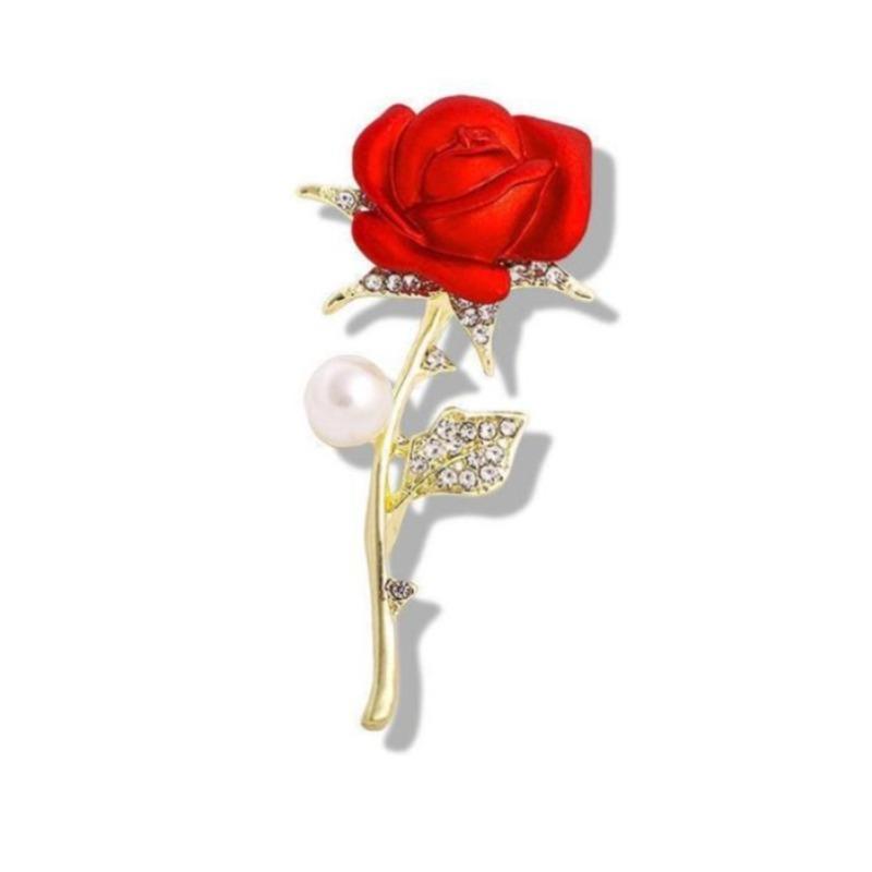 Gold Color Rose Brooch for Women Red Romantic Rhinestone Tulip Flower Brooch Pins Jewelry Wedding Birthday Gifts