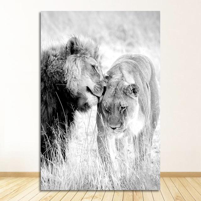 Malba Černá Bílá Plakáty a tisk Nordic Wall Art Obraz Moderní Obývací pokoj Dekorace Divoké zvíře Lev Leopard Plátno