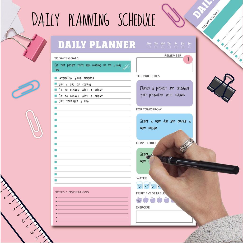 Täglicher, wöchentlicher und monatlicher abnehmbarer minimalistischer Selbstdisziplinplan, Zeitmanagementplan, Notizblock