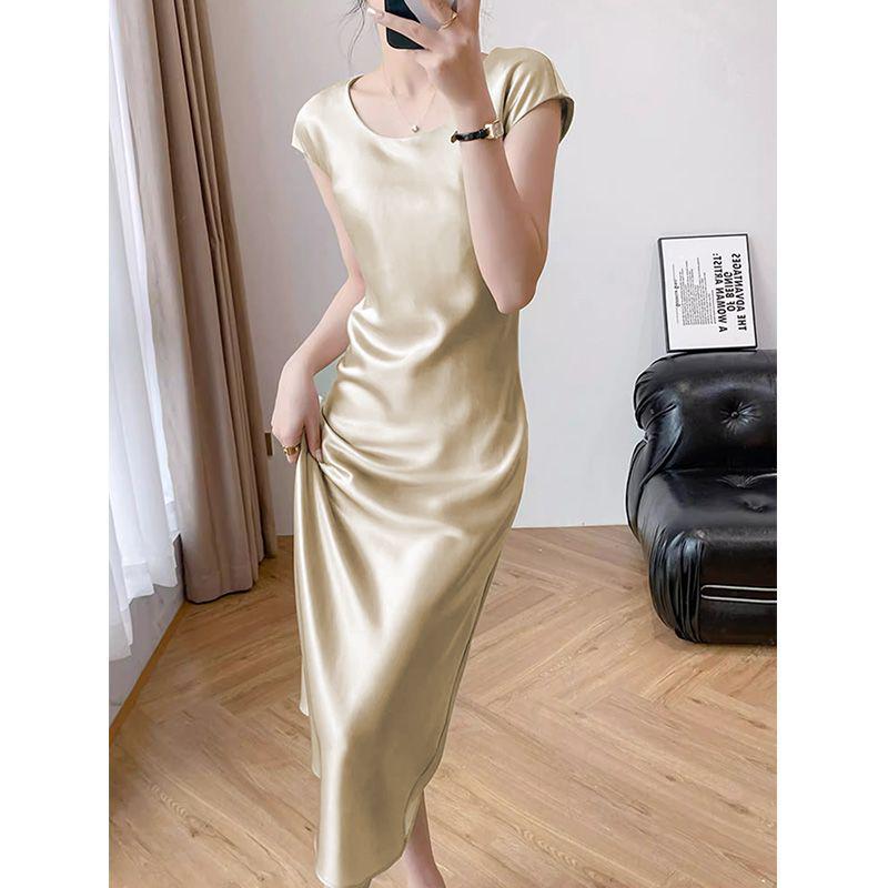 2026 New Spring Summer Elegant Silk Short Sleeve Dress for Women