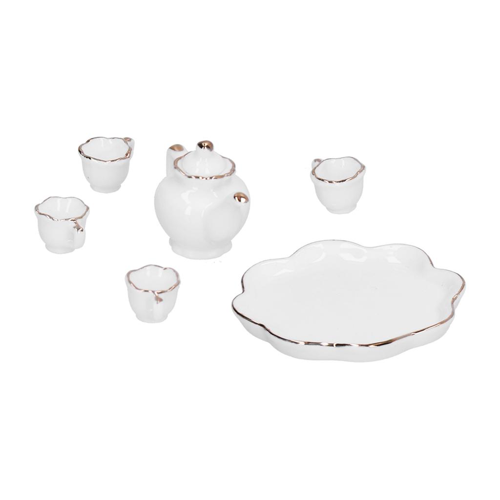 1:12 Tea Set Miniature Tea Cup Teapot Tray Decoration Kitchen Accessories