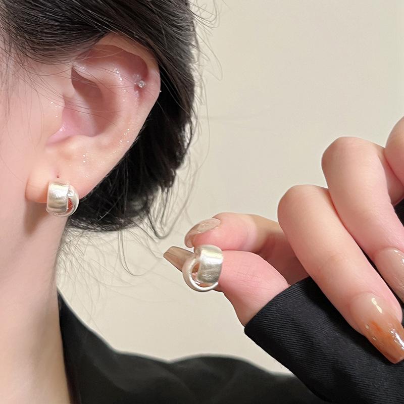 New 925 Silver Hoop Earrings Clip Matte Circle Geometric Punk For Women Girl Gift Jewelry