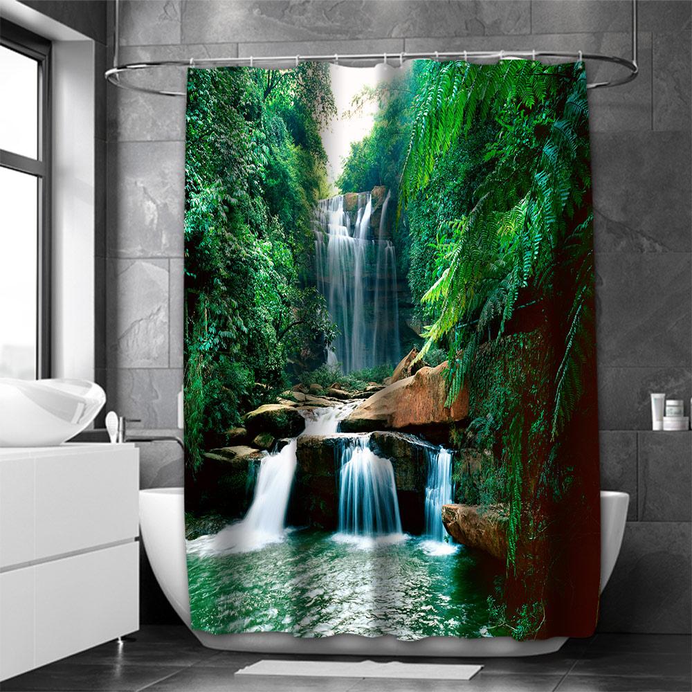 Beautiful Waterfall Bathing Curtain  Bathroom Shower Curtain Waterproof With 12 Hooks Home Deco Free Ship