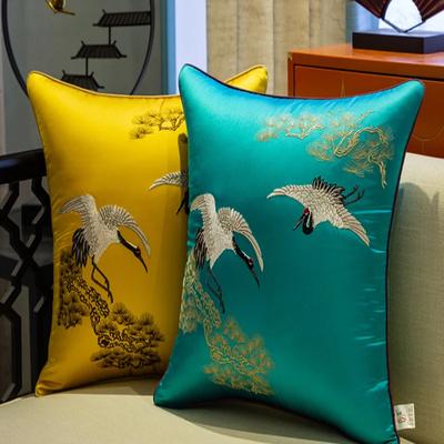 Living Room Bedroom Crane Embroidered Decorative Pillows New Chinese Style Cushion Cover Mahogany Home Sofa Bed Waist Pillowcase