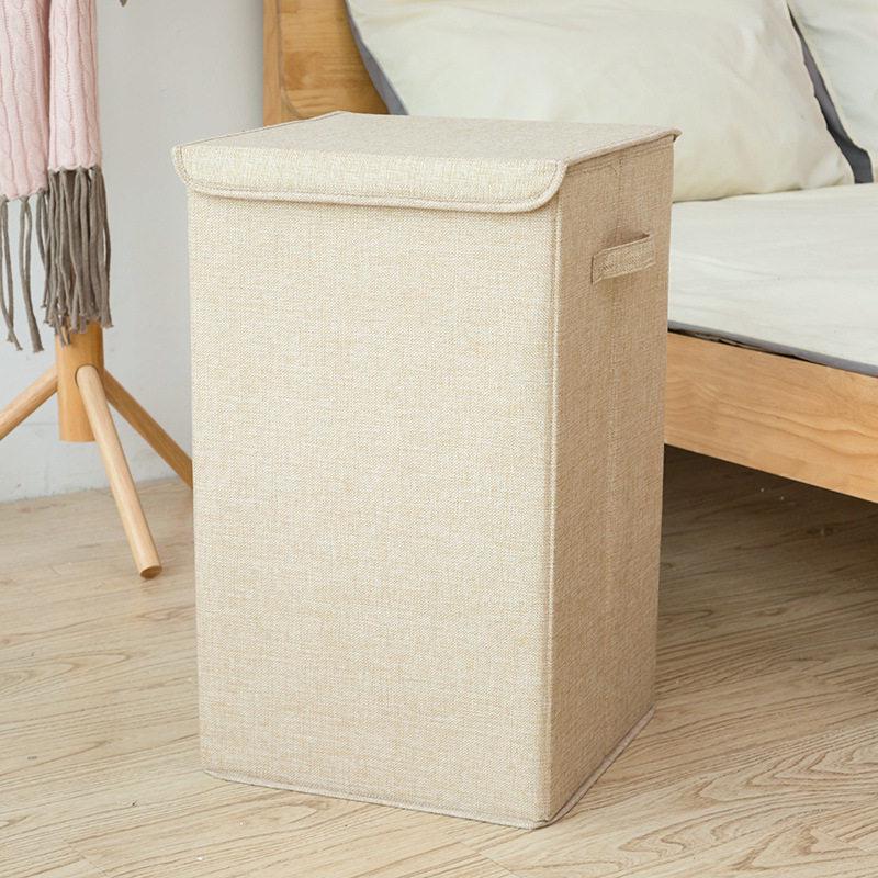 Thickened Cotton Linen Foldable Laundry Basket with Lid - Large Capacity, Mold-Proof & Washable