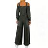 Ladies' Casual Denim Printed Long Sleeved Loose Pocket Jumpsuit