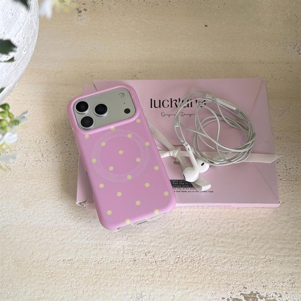 Runde Kante Magnetische Polka Dot iPhone 14/13 Hülle, Kompatibel mit Apple 17/16/15 PROMAX, Sturzsicheres Design.